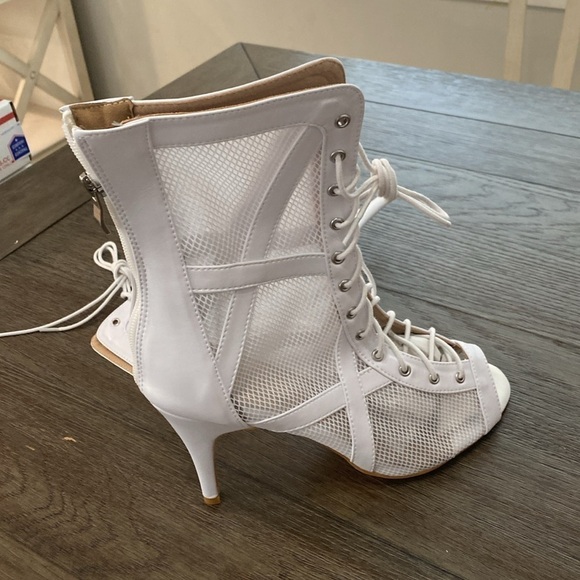 NWT BURJU Xiomara Open Toe Cross Design Fishnet Mesh Ankle Boots | White 12 - Picture 6 of 11